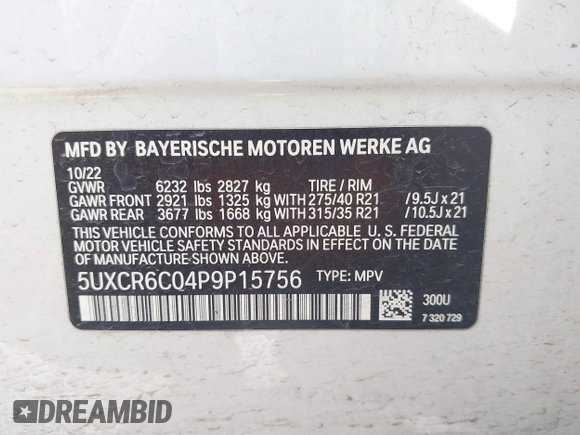 2023 BMW X5 xDrive40i with VIN 5UXCR6C04P9P15756, listed as a IAAI auction lot 42030023 with 40,280 mi miles and . Bid and sale history available at DreamBid. Image 9.