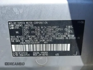 2007 Toyota RAV4 with VIN JTMZK33V076004549, listed as a IAAI auction lot 42018605 with 115,548 mi miles. Bid and sale history available at carsss.com. Image 9.