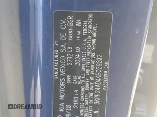 2019 Kia Forte LXS with VIN 3KPF24AD4KE029332, listed as a Copart auction lot 53078945 with 45,885 mi miles and Non Repairable. Bid and sale history available at carsss.com. Image 12.