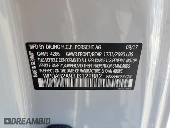2018 Porsche 911 Carrera S with VIN WP0AB2A93JS122882, listed as a Copart auction lot 64508164 with 36,509 mi miles and Salvage Title. Bid and sale history available at DreamBid. Image 13.