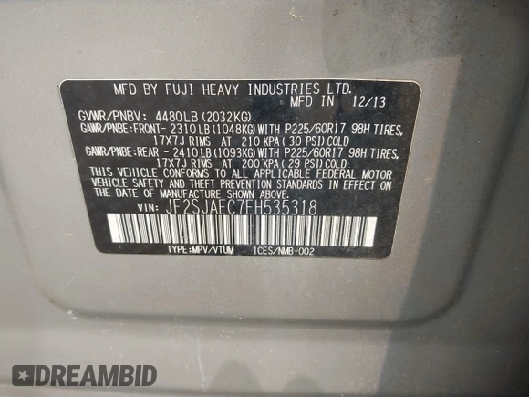 2014 Subaru Forester Premium with VIN JF2SJAEC7EH535318, listed as a IAAI auction lot 42370982 with 157,237 mi miles and . Bid and sale history available at DreamBid. Image 9.