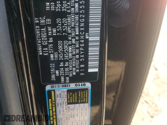 2022 Kia Telluride S with VIN 5XYP64HCXNG255596, listed as a Copart auction lot 49407855 with Not provided miles and Salvage title. Bid and sale history available at DreamBid. Image 14.