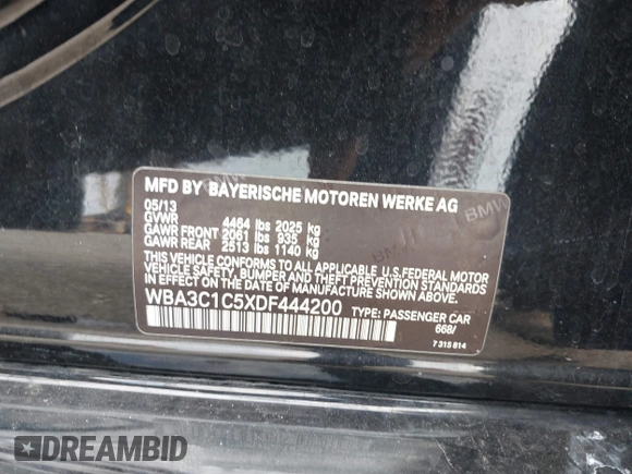 2013 BMW 3 Series 328i with VIN WBA3C1C5XDF444200, listed as a IAAI auction lot 42204600 with 113,274 mi miles and . Bid and sale history available at carsss.com. Image 9.