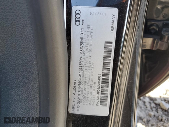 2016 Audi A7 3.0 Premium Plus with VIN WAUWGAFC6GN014069, listed as a Copart auction lot 50566324 with 62,229 mi miles. Bid and sale history available at carsss.com. Image 12.