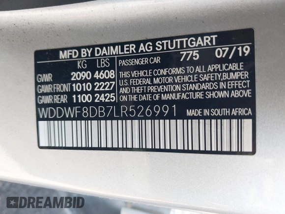 2020 Mercedes-Benz C 300 с VIN WDDWF8DB7LR526991, выставлен на аукционе IAAI как лот 40438514 с пробегом 49 781 миль миль и . История ставок и продаж доступна на DreamBid. Изображение 9.