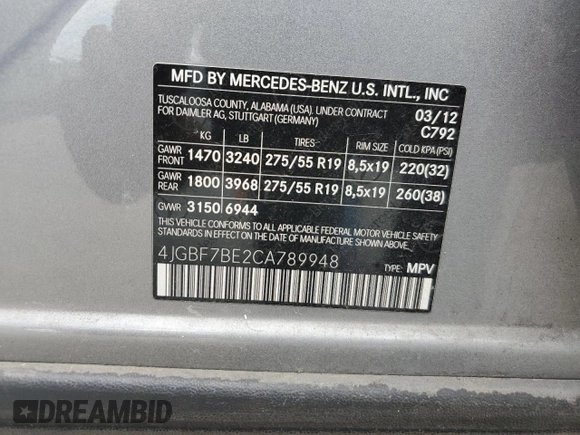 2012 Mercedes-Benz GL-Class GL 450 with VIN 4JGBF7BE2CA789948, listed as a Copart auction lot 67924834 with 0 mi miles and Clean Title. Bid and sale history available at carsss.com. Image 13.