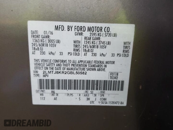 2016 Lincoln MKX Select with VIN 2LMTJ8KR2GBL50582, listed as a Copart auction lot 78068484 with 151,635 mi miles and Salvage Title. Bid and sale history available at DreamBid. Image 13.
