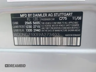 2009 Mercedes-Benz S-Class 5.5L V8 with VIN WDDNG71XX9A273403, listed as a IAAI auction lot 41540086 with 142,140 mi miles. Bid and sale history available at carsss.com. Image 9.