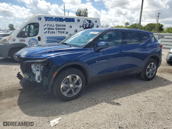 2023 Chevrolet Blazer LT with VIN 3GNKBCR48PS120522, listed as a Copart auction lot 72776514 with 7,377 mi miles and Salvage Title. Bid and sale history available at carsss.com. Image 1.