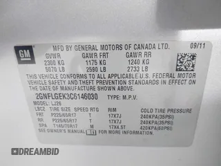 2012 Chevrolet Equinox LTZ with VIN 2GNFLGEK3C6146030, listed as a IAAI auction lot 42051165 with 189,315 mi miles and . Bid and sale history available at DreamBid. Image 9.