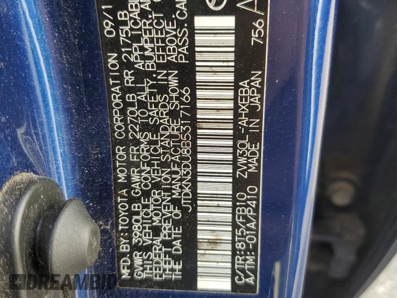 2011 Toyota Prius I z VIN JTDKN3DU8B5317166, wystawiony jako Copart lot #60818235 z przebiegiem 243 583 mil mil oraz Czysty tytuł • Clean title. Historia ofert i sprzedaży dostępna na DreamBid. Obrazek 13.