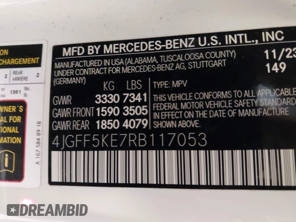 2024 Mercedes-Benz GLS 450 с VIN 4JGFF5KE7RB117053, выставлен на аукционе IAAI как лот 42062685 с пробегом 14 558 миль миль и . История ставок и продаж доступна на DreamBid. Изображение 9.
