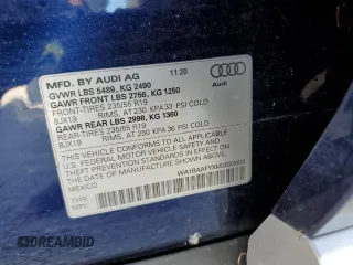 2021 Audi Q5 Premium Plus with VIN WA1BAAFYXM2033603, listed as a Copart auction lot 62543902 with 0 mi miles. Bid and sale history available at carsss.com. Image 10.