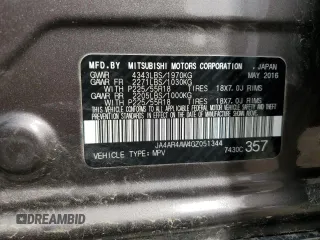 2016 Mitsubishi Outlander SEL with VIN JA4AR4AW4GZ051344, listed as a Copart auction lot 48569765 with 109,588 mi miles and Salvage title. Bid and sale history available at DreamBid. Image 14.