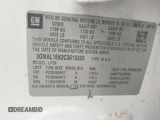 2012 Chevrolet Captiva Sport 1LS with VIN 3GNAL1EK2CS613320, listed as a IAAI auction lot 41526214 with 185,369 mi miles and . Bid and sale history available at DreamBid. Image 9.