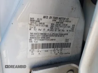 2012 Ford F-250 XL with VIN 1FT7W2BT7CEC25815, listed as a IAAI auction lot 42715930 with 338,120 mi miles and . Bid and sale history available at DreamBid. Image 9.