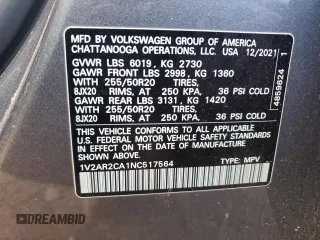 2022 Volkswagen Atlas 3.6L V6 SEL R-Line with VIN 1V2AR2CA1NC517564, listed as a Copart auction lot 88488245 with 80,121 mi miles and Salvage Title. Bid and sale history available at carsss.com. Image 13.