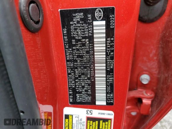 2025 Toyota Camry LE z VIN 4T1DBADK7SU010111, wystawiony jako Copart lot #49483295 z przebiegiem 2 765 mil mil oraz Szkoda całkowita • Salvage title. Historia ofert i sprzedaży dostępna na DreamBid. Obrazek 12.