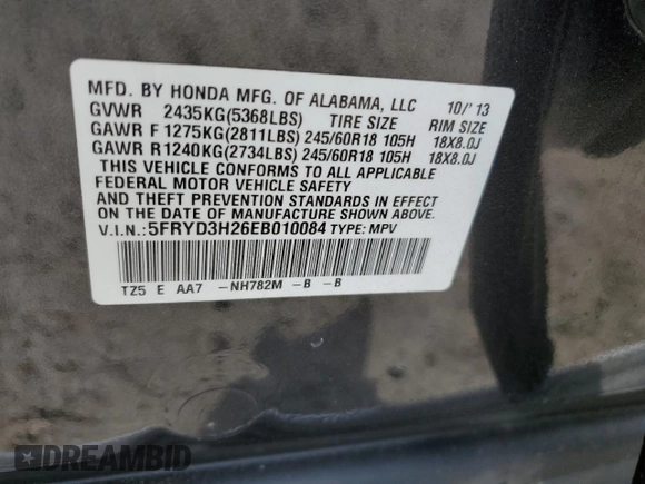 2014 Acura MDX with VIN 5FRYD3H26EB010084, listed as a Copart auction lot 55653775 with 97,461 mi miles and Salvage Title. Bid and sale history available at DreamBid. Image 13.
