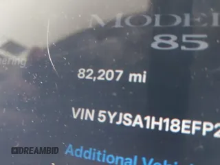 2014 Tesla Model S 60 with VIN 5YJSA1H18EFP28053, listed as a IAAI auction lot 41191521 with 82,207 mi miles and . Bid and sale history available at DreamBid. Image 14.