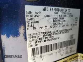 2009 Ford Expedition Max Eddie Bauer with VIN 1FMFK18539EB06710, listed as a Copart auction lot 54005915 with 185,375 mi miles and Salvage Title. Bid and sale history available at DreamBid. Image 13.