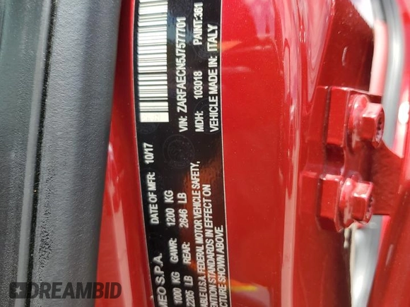 2018 Alfa Romeo Giulia Ti Sport with VIN ZARFAECN5J7577701, listed as a Copart auction lot 58617664 with 31,033 mi miles and Salvage Title. Bid and sale history available at carsss.com. Image 13.