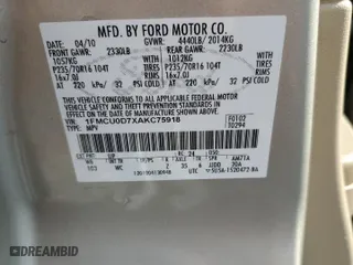 2010 Ford Escape XLT with VIN 1FMCU0D7XAKC75918, listed as a Copart auction lot 44790205 with 152,643 mi miles and Salvage Title. Bid and sale history available at carsss.com. Image 13.