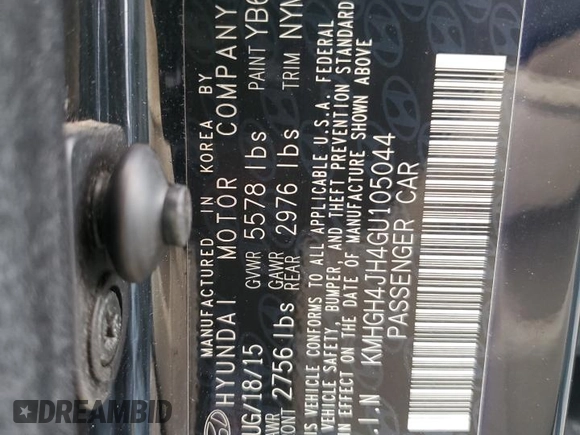 2016 Hyundai Equus Signature with VIN KMHGH4JH4GU105044, listed as a Copart auction lot 62558105 with 145,500 mi miles and Salvage title. Bid and sale history available at DreamBid. Image 12.