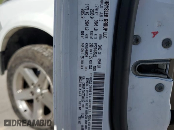 2012 Ram 1500 Outdoorsman z VIN 1C6RD7LT0CS308117, wystawiony jako Copart lot #55995885 z przebiegiem 122 387 mil mil oraz Szkoda całkowita • Salvage title. Historia ofert i sprzedaży dostępna na DreamBid. Obrazek 12.