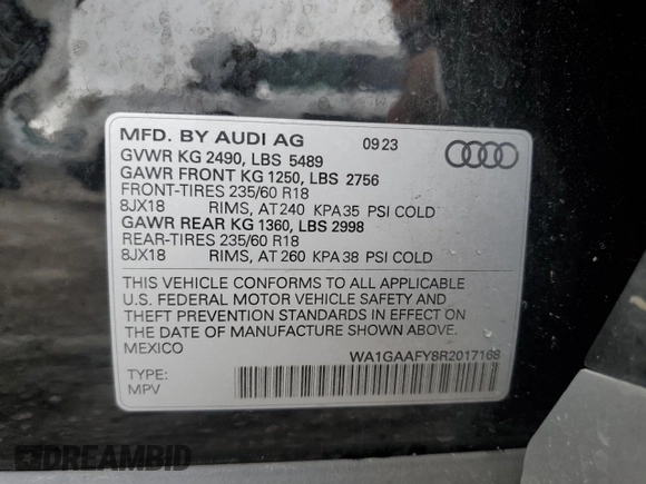 2024 Audi Q5 S line Premium with VIN WA1GAAFY8R2017168, listed as a Copart auction lot 44257095 with 16,147 mi miles and Salvage Title. Bid and sale history available at carsss.com. Image 13.