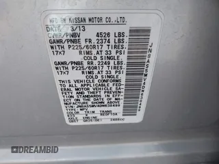 2013 Nissan Rogue S with VIN JN8AS5MV4DW638499, listed as a IAAI auction lot 42232075 with 168,184 mi miles and . Bid and sale history available at DreamBid. Image 9.