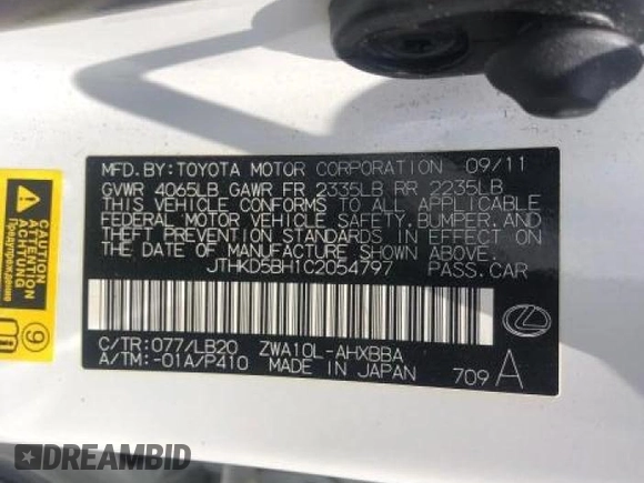 2012 Lexus CT 200h with VIN JTHKD5BH1C2054797, listed as a Copart auction lot 64297095 with 146,618 mi miles and Clean title. Bid and sale history available at DreamBid. Image 10.