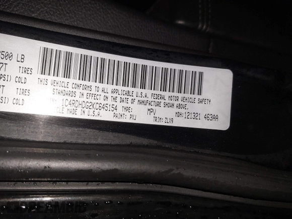 2019 Dodge Durango GT Plus with VIN 1C4RDHDG2KC645154, listed as a IAAI auction lot 41580079 with 110,562 mi miles and . Bid and sale history available at carsss.com. Image 9.