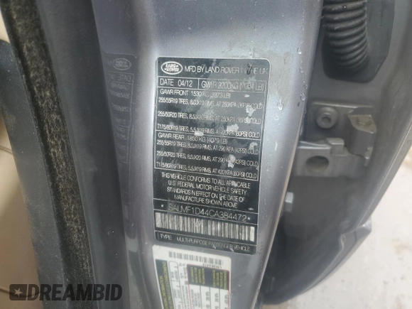 2012 Land Rover Range Rover HSE Lux with VIN SALMF1D44CA384472, listed as a Copart auction lot 60802735 with 130,960 mi miles and Salvage title. Bid and sale history available at DreamBid. Image 13.