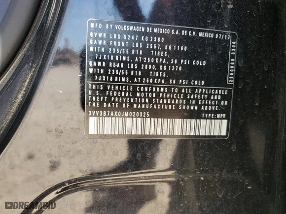 2018 Volkswagen Tiguan SEL with VIN 3VV3B7AX0JM020325, listed as a Copart auction lot 50319745 with 96,173 mi miles and Salvage Title. Bid and sale history available at carsss.com. Image 15.