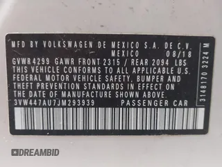 2018 Volkswagen Golf GTI S with VIN 3VW447AU7JM293939, listed as a IAAI auction lot 41318359 with 59,531 mi miles. Bid and sale history available at carsss.com. Image 9.