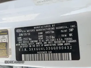 2016 Kia Optima EX with VIN 5XXGU4L33GG090432, listed as a Copart auction lot 49896145 with 103,430 mi miles and Salvage Title. Bid and sale history available at carsss.com. Image 13.