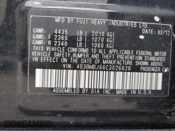 2012 Subaru Legacy Limited с VIN 4S3BMBJ66C3026620, выставлен на аукционе Copart как лот 70091004 с пробегом 177 338 миль миль и Списание • Salvage title. История ставок и продаж доступна на DreamBid. Изображение 12.
