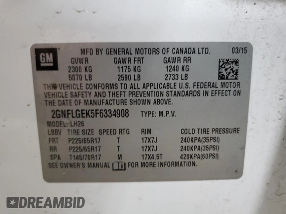 2015 Chevrolet Equinox LT with VIN 2GNFLGEK5F6334908, listed as a Copart auction lot 48304955 with 191,088 mi miles and Clean Title. Bid and sale history available at carsss.com. Image 13.