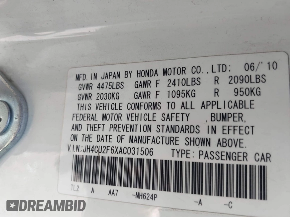2010 Acura TSX with VIN JH4CU2F6XAC031506, listed as a IAAI auction lot 42426354 with 259,730 mi miles and . Bid and sale history available at DreamBid. Image 9.