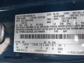 2020 Ford Escape Titanium с VIN 1FMCU9J92LUC16654, выставлен на аукционе IAAI как лот 42369259 с пробегом 73 515 миль миль и . История ставок и продаж доступна на DreamBid. Изображение 9.