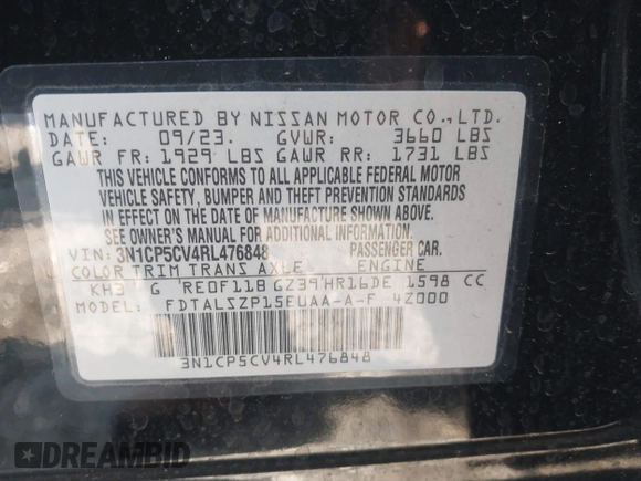 2024 Nissan Kicks SV with VIN 3N1CP5CV4RL476848, listed as a IAAI auction lot 41986736 with 25,304 mi miles. Bid and sale history available at carsss.com. Image 9.