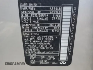 2021 Infiniti QX50 Luxe с VIN 3PCAJ5BA9MF106345, выставлен на аукционе Copart как лот 56383605 с пробегом 40 815 миль миль и Списание • Salvage title. История ставок и продаж доступна на DreamBid. Изображение 13.
