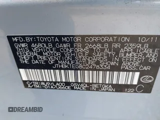 2012 Lexus ES 330 with VIN JTHBK1EG8C2478334, listed as a IAAI auction lot 42468618 with 64,022 mi miles and . Bid and sale history available at DreamBid. Image 9.