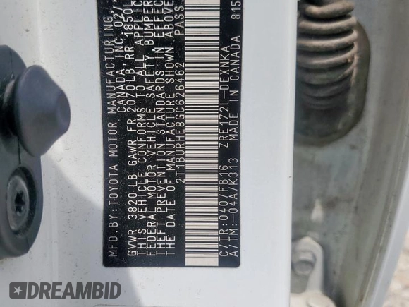 2016 Toyota Corolla L with VIN 2T1BURHE8GC626462, listed as a Copart auction lot 63350425 with 117,943 mi miles and Salvage title. Bid and sale history available at DreamBid. Image 12.