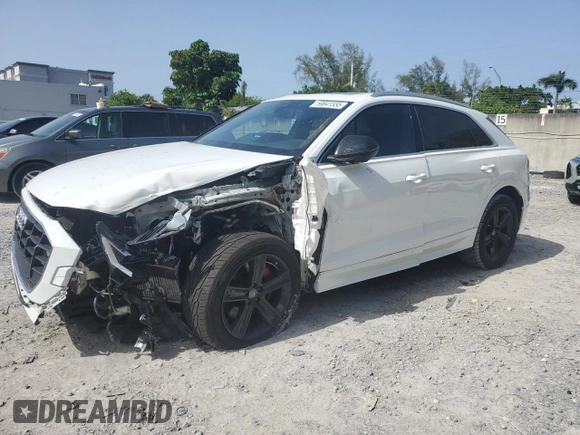 2019 Audi Q8 Premium with VIN WA1AVAF17KD015015, listed as a Copart auction lot 59841555 with 49,977 mi miles and Non repairable. Bid and sale history available at DreamBid. Image 1.