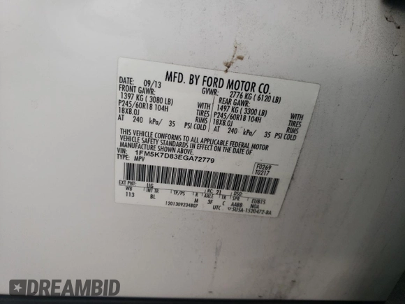 2014 Ford Explorer XLT with VIN 1FM5K7D83EGA72779, listed as a Copart auction lot 78467514 with 130,248 mi miles and Salvage title. Bid and sale history available at DreamBid. Image 13.
