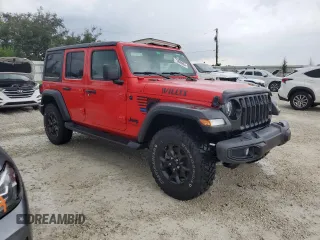 2022 Jeep Wrangler Unlimited Willys with VIN 1C4HJXDN7NW237703, listed as a Copart auction lot 73889984 with Not Provided miles and Non Repairable. Bid and sale history available at DreamBid. Image 4.