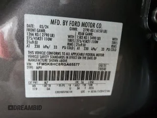 2024 Ford Explorer Platinum with VIN 1FM5K8HC8RGA65577, listed as a Copart auction lot 51620125 with 6,808 mi miles and Salvage Title. Bid and sale history available at carsss.com. Image 13.