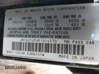 2015 Mazda 6 i Sport with VIN JM1GJ1U5XF1214570, listed as a IAAI auction lot 41003789 with 99,844 mi miles. Bid and sale history available at carsss.com. Image 9.